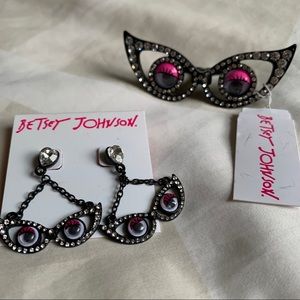 Betsey Johnson googly eye/ glasses ring & earrings